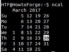 Linux ncal Befehlsausgabe