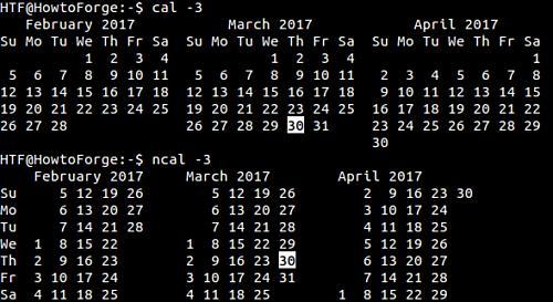 cal zeigt den vorherigen und nächsten Monat an