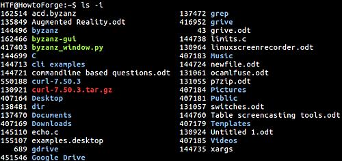 Dateinamen mit ihren Inodennummern auflisten