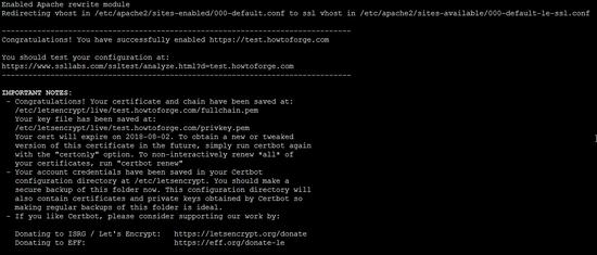 SSL-Zertifikat erfolgreich ausgestellt