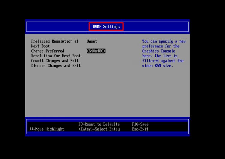 OVMF UEFI Menü Einstellungen