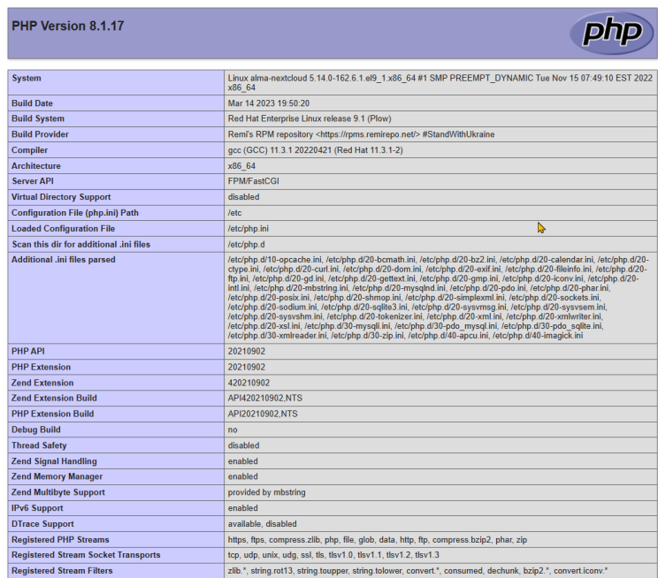 Testen von PHP und httpd Webserver über test.php