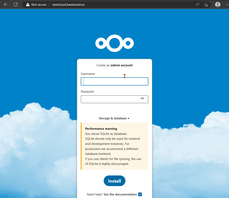 nextcloud Installer Seite