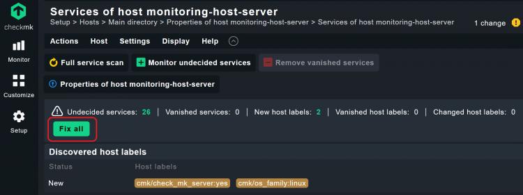 Mit fix all brauchst du nur einen Klick, um Dienste zu deinem Monitoring hinzuzufügen