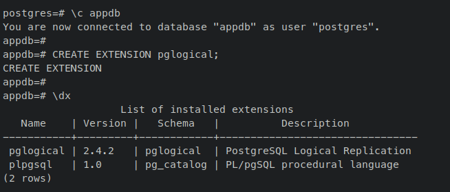 pglogical ond atabase aktivieren