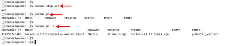 podman stop container