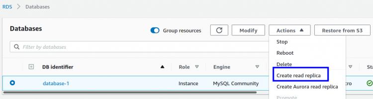 Erstellen einer Read Replica für Datenbank-1