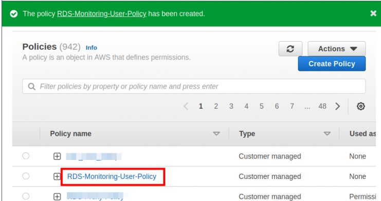 Erstellen der 'RDS-Monitoring-User-Policy'