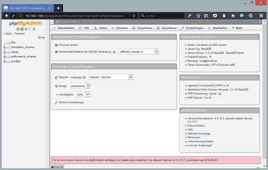 Das PHPMyAdmin Dashboard