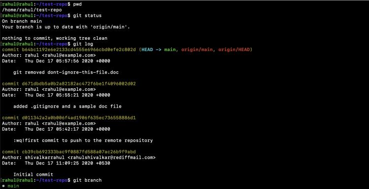 Git-Protokolle und Zweig prüfen