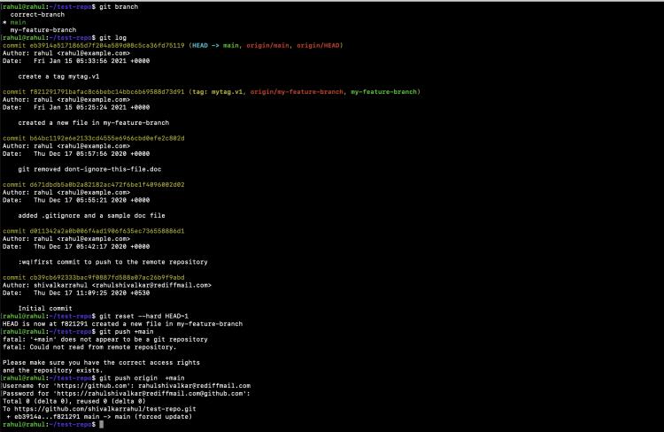 Entfernen eines lokalen Commits mit Hard Reset