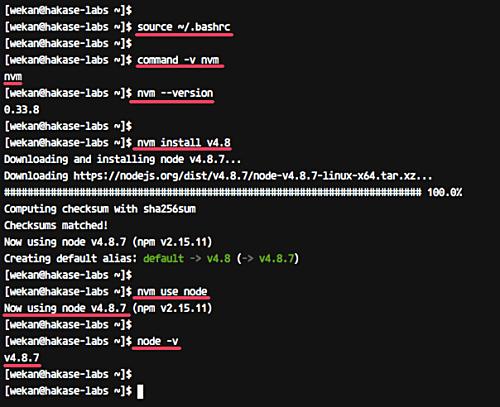nodejs 4.8 ist installiert.