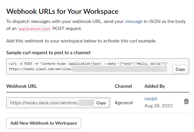 Slack Webhook URL