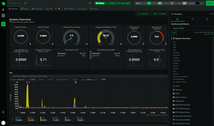 Netdata Dashboard Erstmalig