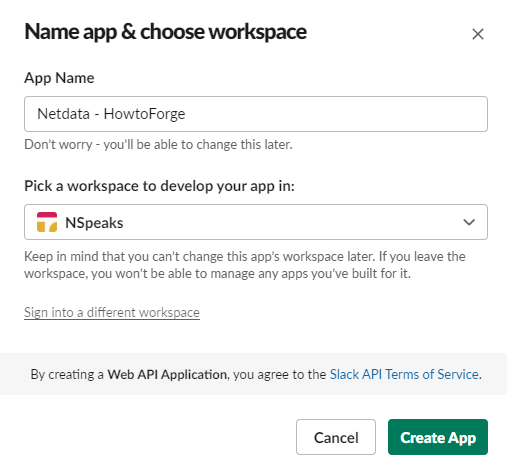 Slack App Name Popup