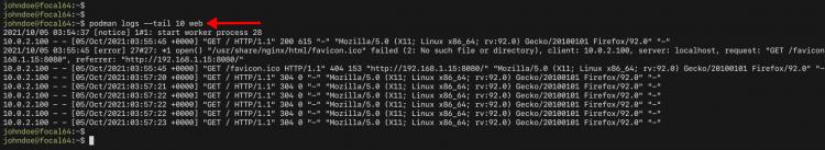 Podman prüft aktuelle Logs