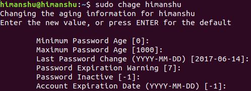 Was passiert, wenn chage ohne Option verwendet wird?