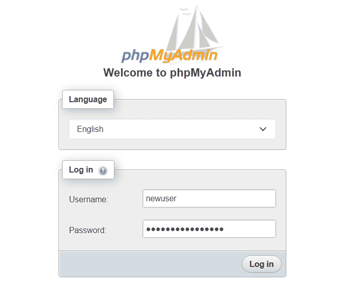 Anmeldung phpMyAdmin