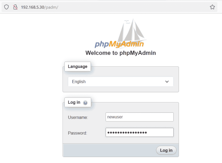 Anmeldung phpmyadmin