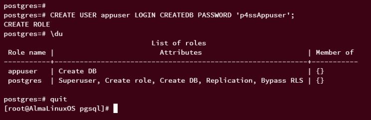 Rolle postgresql erstellen