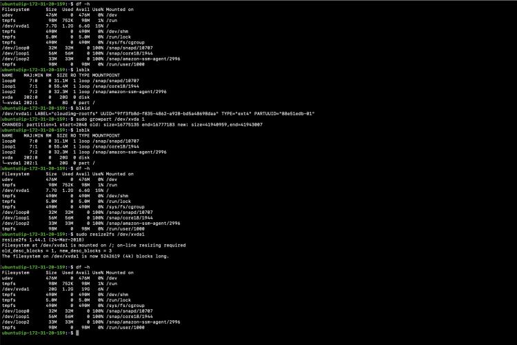 Erhöhen Sie den Festplattenspeicher der EC2-Ubuntu-Instanz