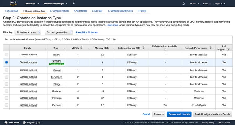 Wähle einen Instanztyp