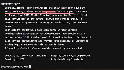 Certbot-Befehl erfolgreich beendet