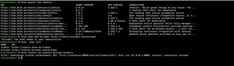 Suchen Sie ein Paket auf Helm Hub und versuchen Sie, es zu installieren