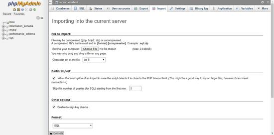 Datenbank-Backup importieren