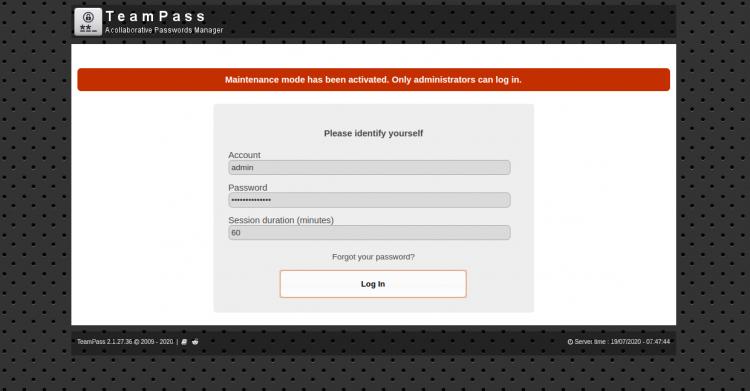 Anmeldung bei TeamPass