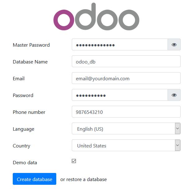 Odoo Installationsbildschirm