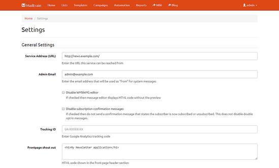 Mailtrain-Einstellungen