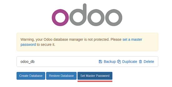 Setzen Sie das Master-Passwort in odoo.