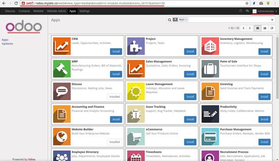 Das odoo Admin Dashboard.
