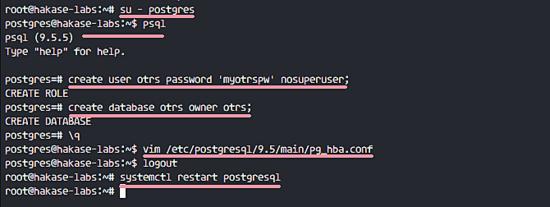 Konfiguriert PostgreSQL für OTRS