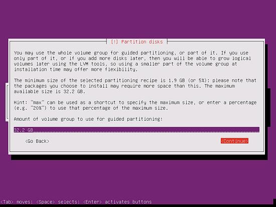 LVM-Partitionsgröße auswählen
