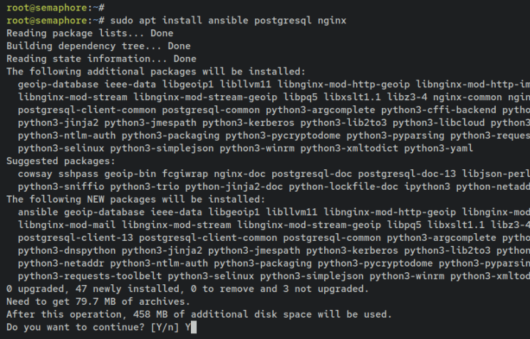 install ansible nginx postgresql