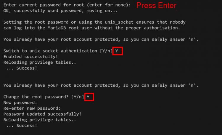 MariaDB root Passwort ändern
