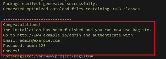 Erfolgreiche Installation von Bagisto
