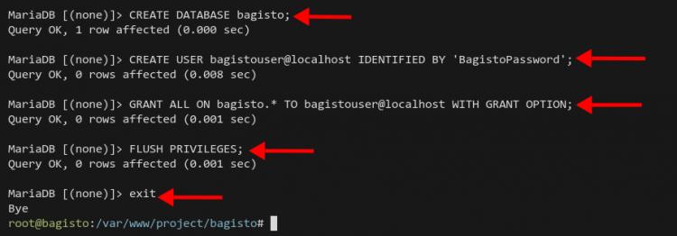 Neue Datenbank und Benutzer Bagisto erstellen