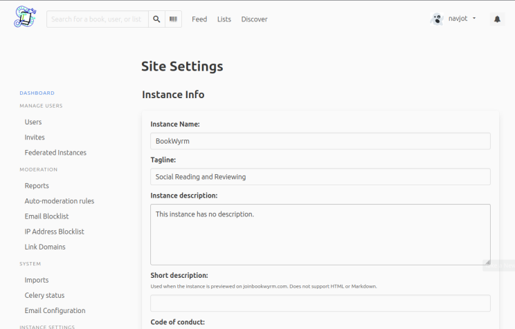 BookWyrm Website-Einstellungen