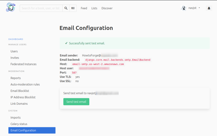 BookWyrm E-Mail-Konfigurationsseite