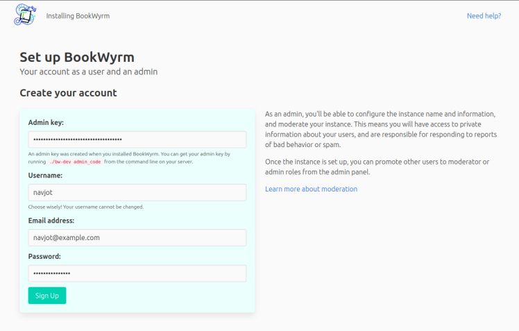 BookWyrm Administrator-Konto erstellen