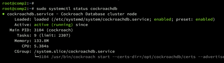 cockroachdb service comp2 status