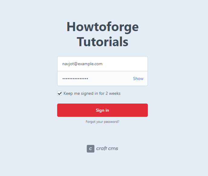 Craft CMS Login Seite