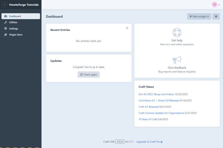 Craft CMS Admin Dashboard