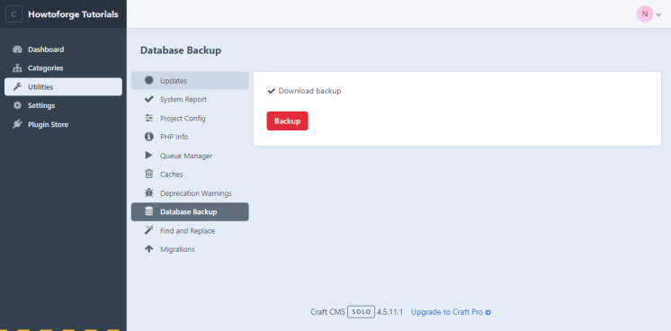 Craft CMS Datenbank Backup