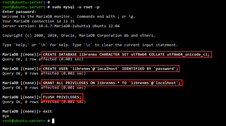 Datenbank und Benutzer anlegen