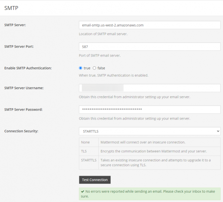 Mattermost SMTP-Einstellungen