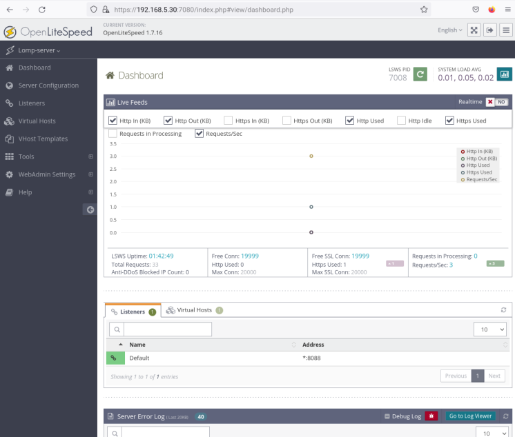 openlitespeed admin dashboard